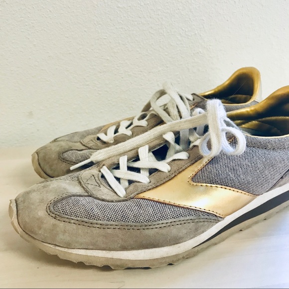 beige athletic shoes